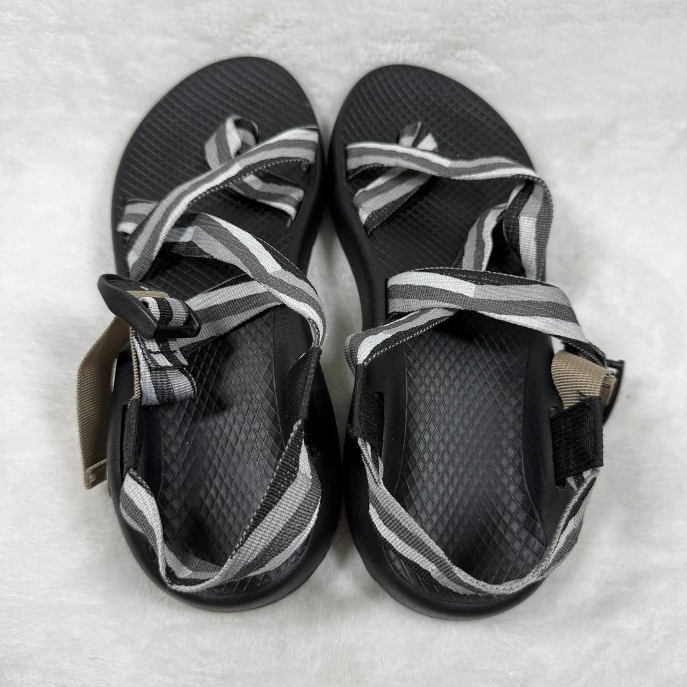 Chaco Z Cloud 2 Mens Sport Sandals Black Gray Striped Strappy Hiking Shoes 7